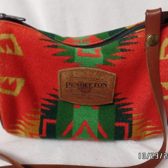 Pendleton Woolen Mills Shoulder Bag Leather Strap Colorful - Picture 2 of 13